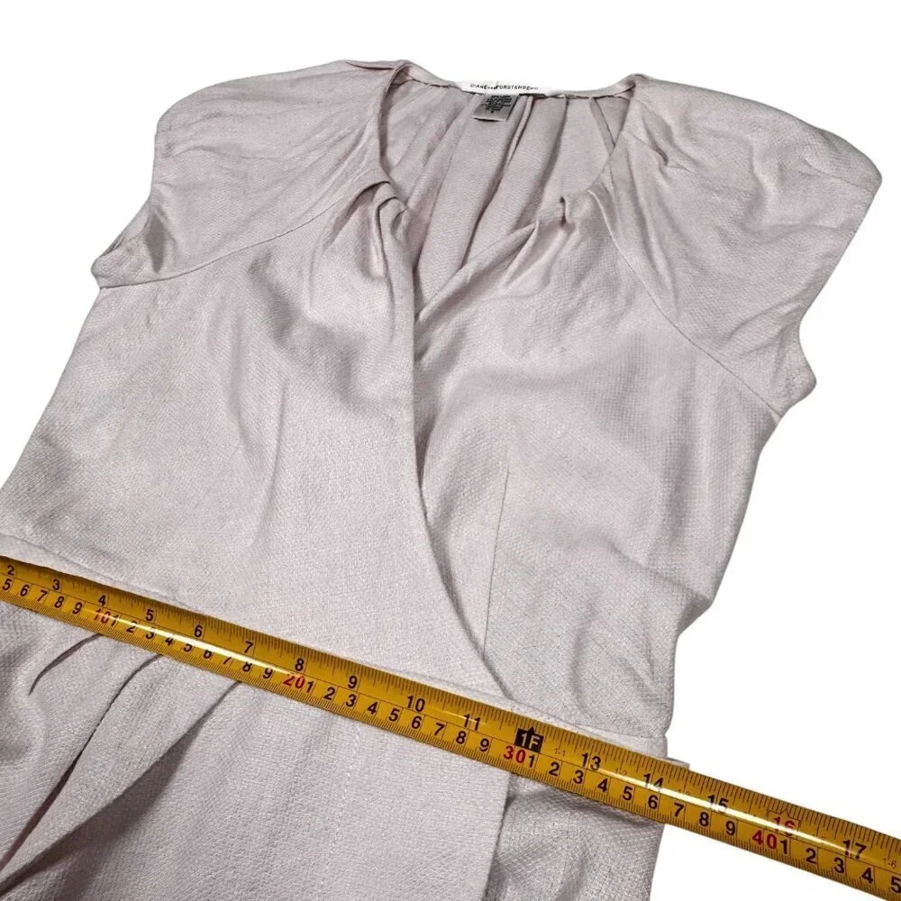 Diane Von Furstenberg Linen Wrap Dress Sz.8 Lilac Short Sleeve Minimalist Preppy - Picture 8 of 13
